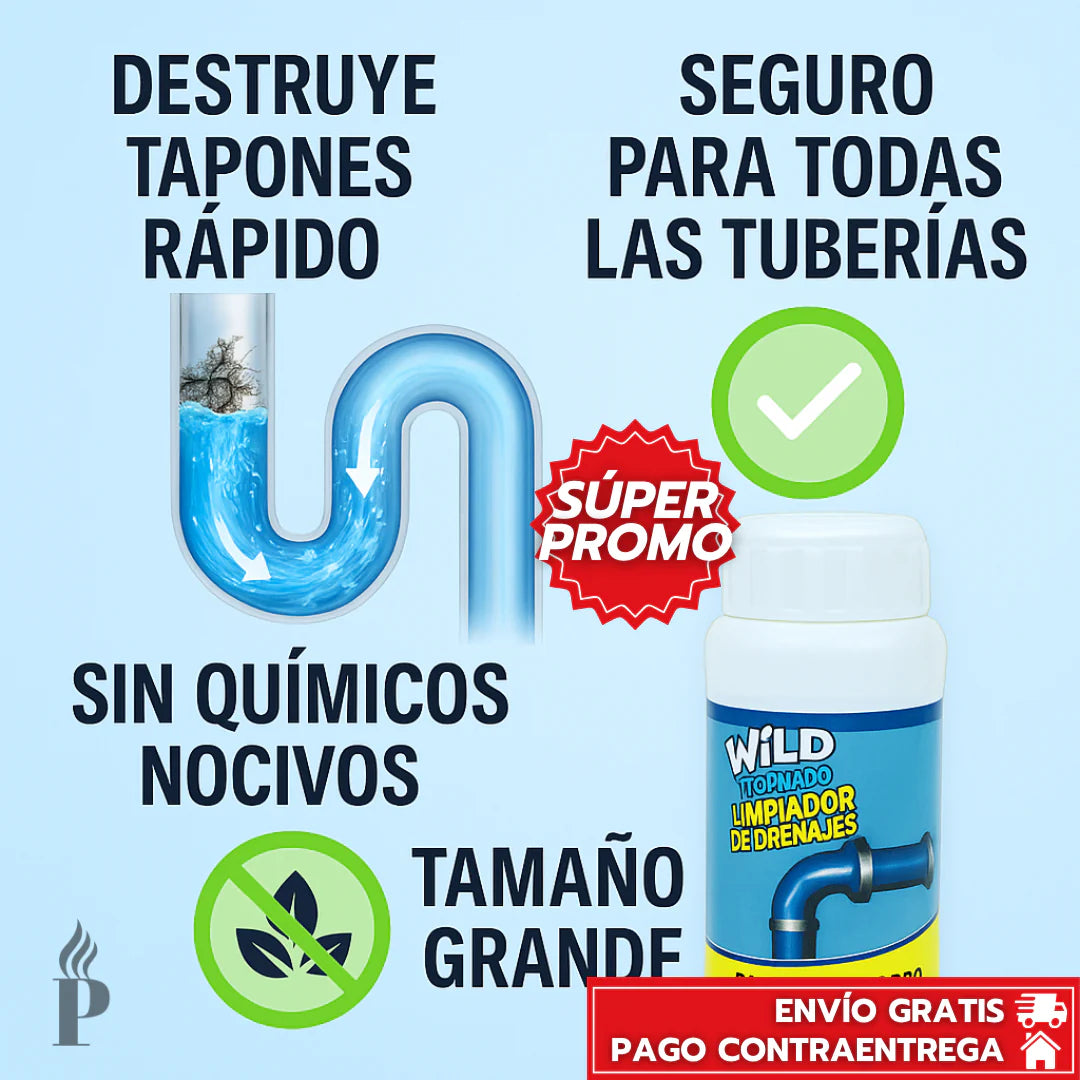 Wild Tornado™: Limpiador Instantáneo de Drenajes y Tuberías