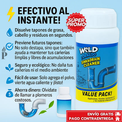 Wild Tornado™: Limpiador Instantáneo de Drenajes y Tuberías